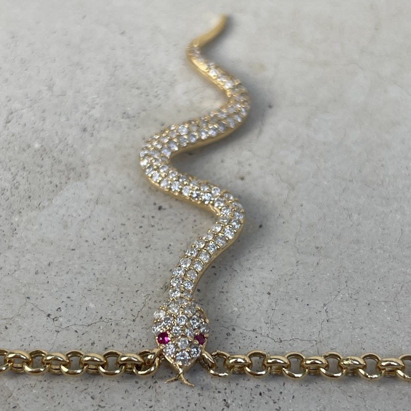 La Muse Gems 14k Ruby and Diamond Serpent Pendant Necklace