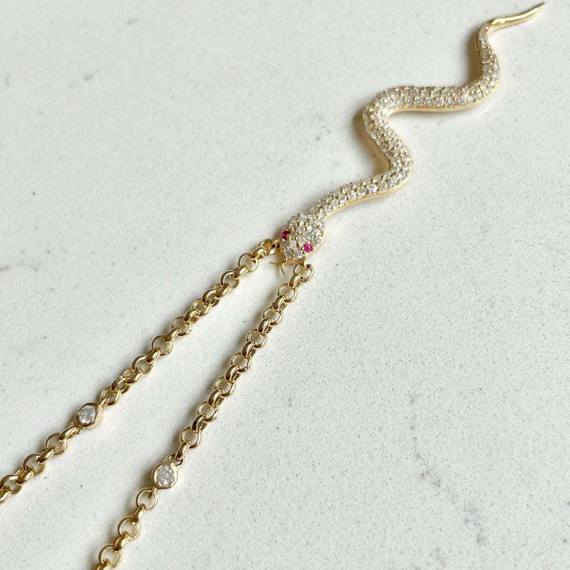 La Muse Gems 14k Ruby and Diamond Serpent Pendant Necklace