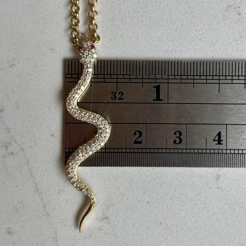 La Muse Gems 14k Ruby and Diamond Serpent Pendant Necklace