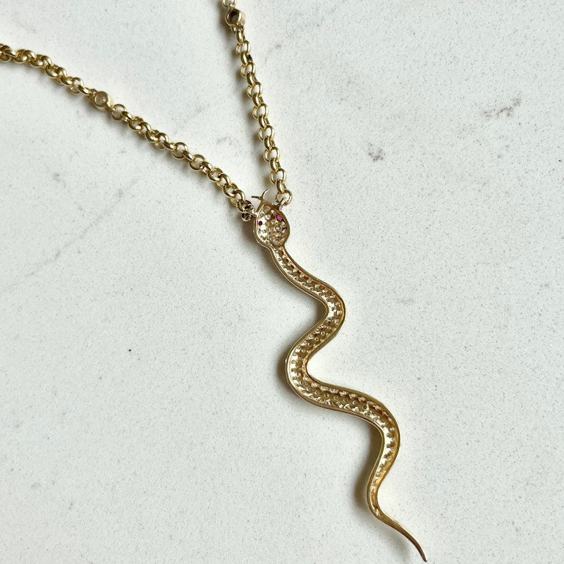 La Muse Gems 14k Ruby and Diamond Serpent Pendant Necklace