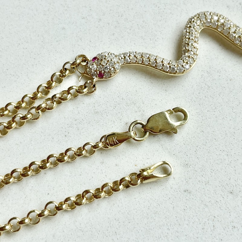 La Muse Gems 14k Ruby and Diamond Serpent Pendant Necklace