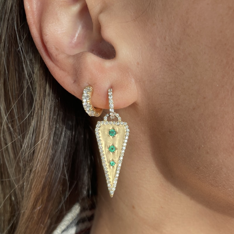La Muse Gems Emerald and Diamond Triangle Dagger Earrings