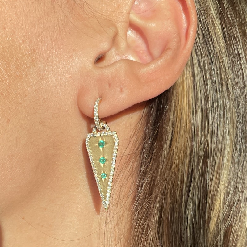 La Muse Gems Emerald and Diamond Triangle Dagger Earrings
