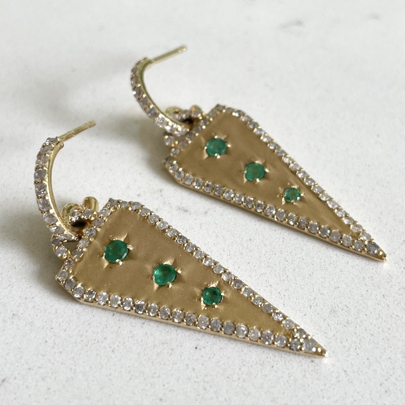 La Muse Gems Emerald and Diamond Triangle Dagger Earrings