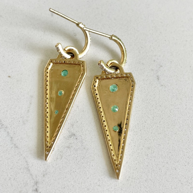 La Muse Gems Emerald and Diamond Triangle Dagger Earrings