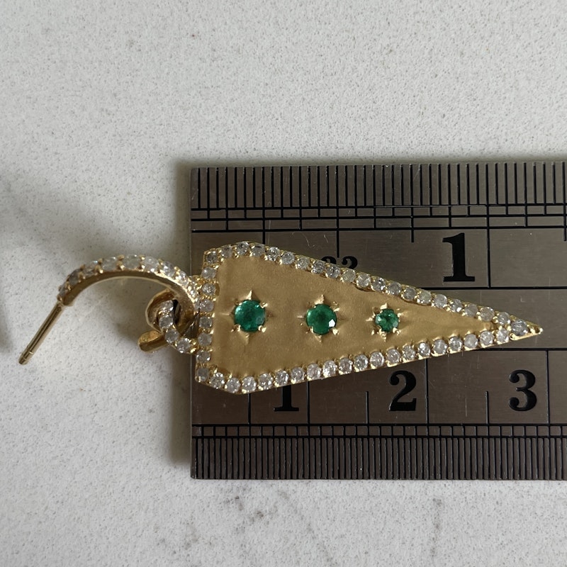 La Muse Gems Emerald and Diamond Triangle Dagger Earrings