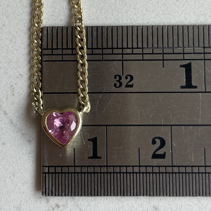 14k Yellow Gold Pink Sapphire Heart Curb Chain Necklace