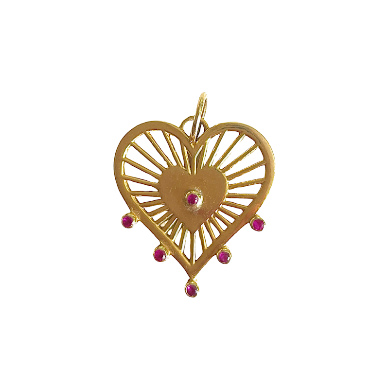 La Muse Gems 14k Yellow Gold and Cabochon Ruby Heart Charm