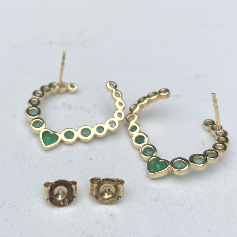 La Muse Gems 14k Heart Emerald and Diamond Swoop Earrings