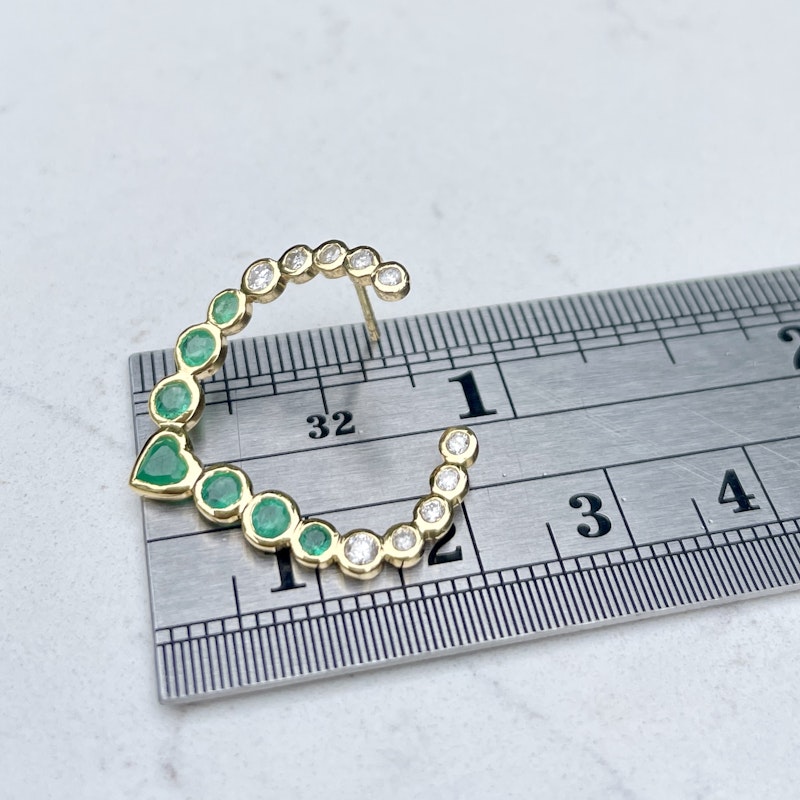 La Muse Gems 14k Heart Emerald and Diamond Swoop Earrings