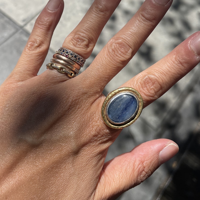 Gurhan Hammered Sterling Silver and 24k Gold Kyanite Ring