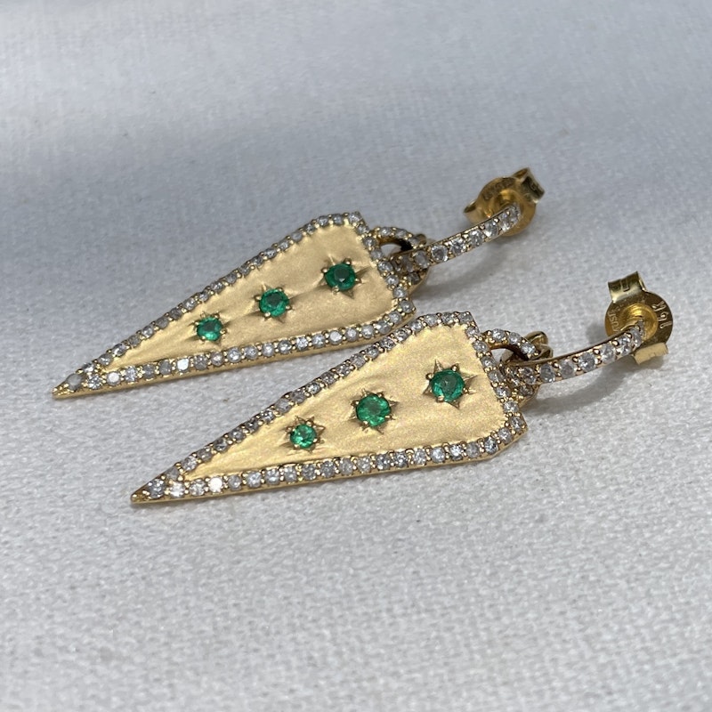 La Muse Gems Emerald and Diamond Triangle Dagger Earrings