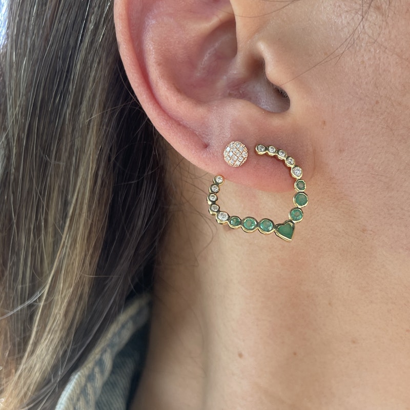 La Muse Gems 14k Heart Emerald and Diamond Swoop Earrings