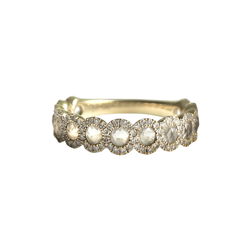 14k Yellow Gold Diamond Halo with Rose Cut White Topaz Ring