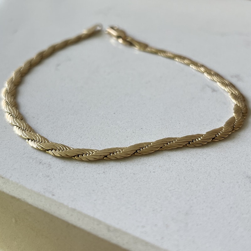 Vintage 14k Yellow Gold Braided Herringbone Bracelet