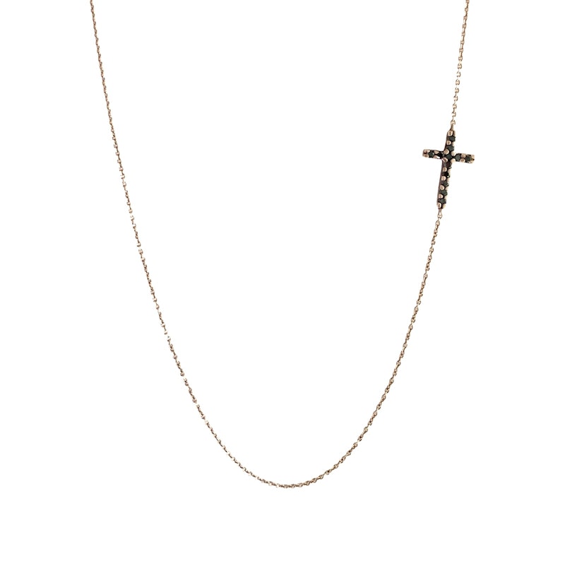 Roseark 14k Rose Gold Black Diamond Sideways Cross Necklace