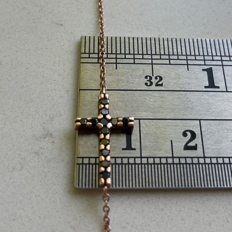 Roseark 14k Rose Gold Black Diamond Sideways Cross Necklace