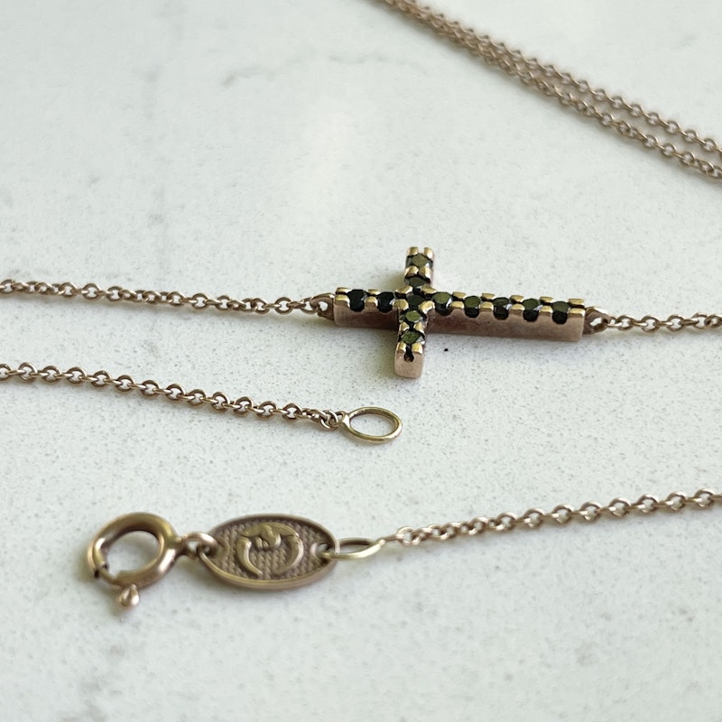 Roseark 14k Rose Gold Black Diamond Sideways Cross Necklace