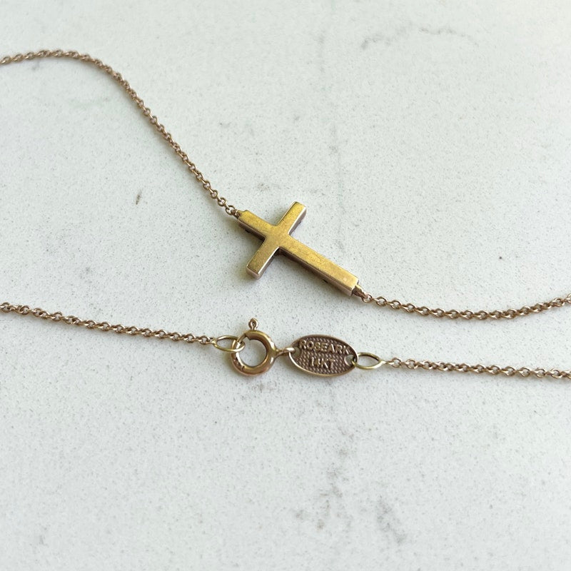 Roseark 14k Rose Gold Black Diamond Sideways Cross Necklace