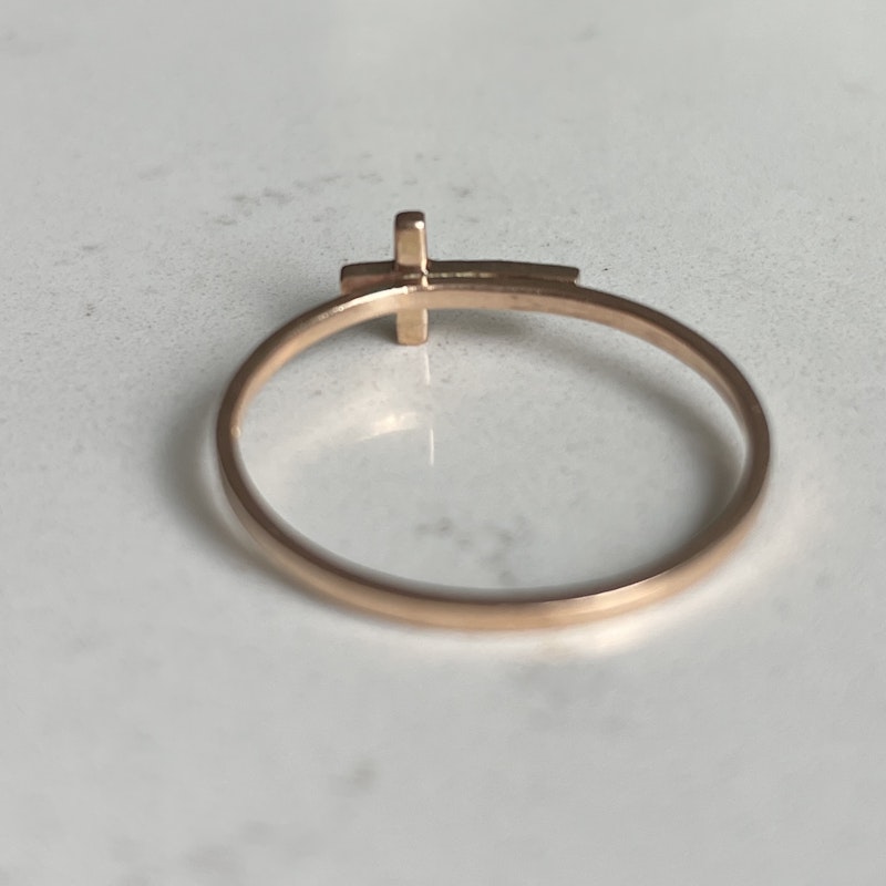 14k Rose Gold and Diamond Sideways Cross Ring