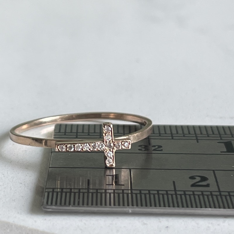 14k Rose Gold and Diamond Sideways Cross Ring