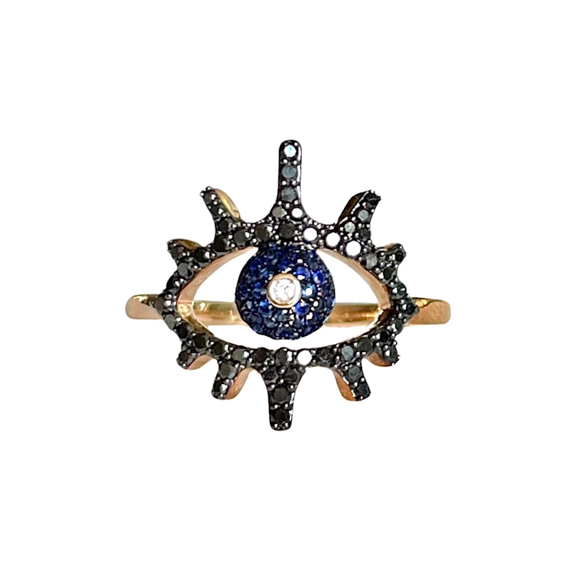 18k Rose Gold Diamond Sapphire Protection Evil Eye Ring
