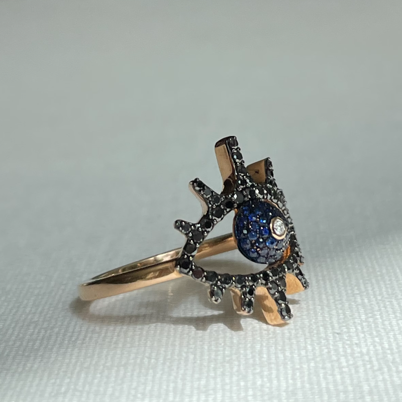 18k Rose Gold Diamond Sapphire Protection Evil Eye Ring