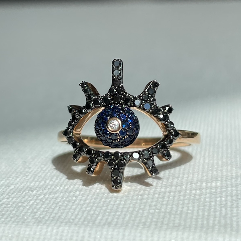 18k Rose Gold Diamond Sapphire Protection Evil Eye Ring