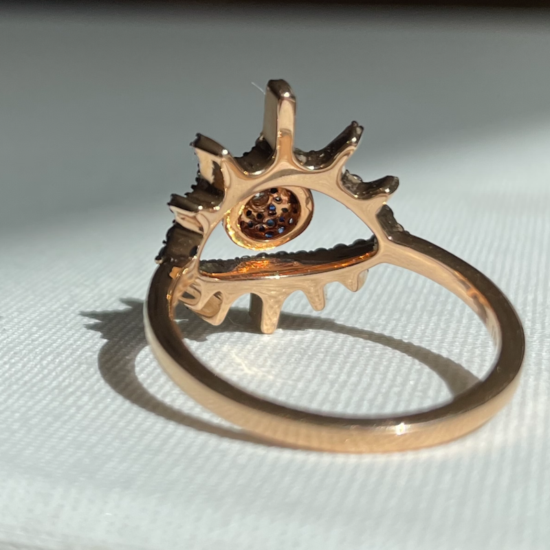 18k Rose Gold Diamond Sapphire Protection Evil Eye Ring