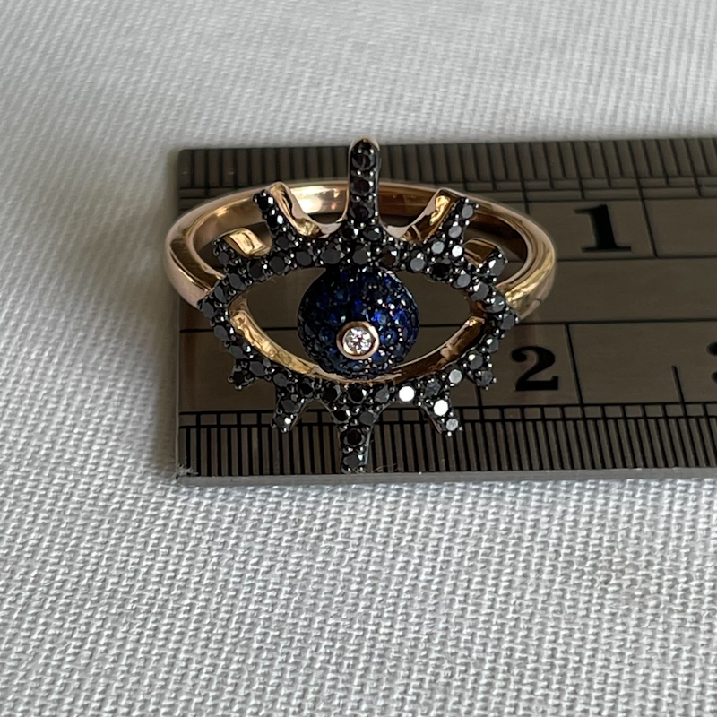 18k Rose Gold Diamond Sapphire Protection Evil Eye Ring