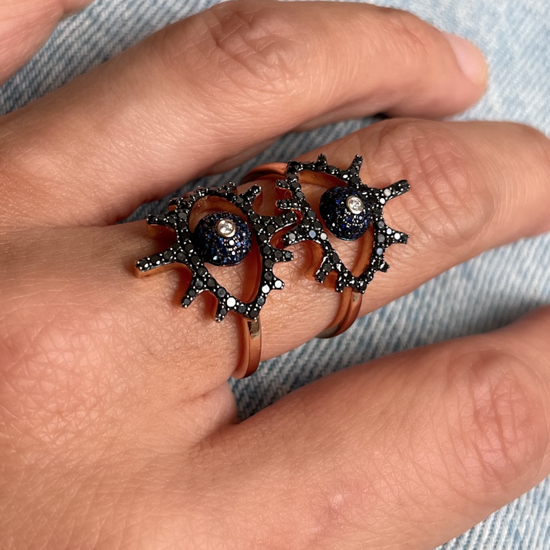 18k Rose Gold Diamond Sapphire Protection Evil Eye Ring