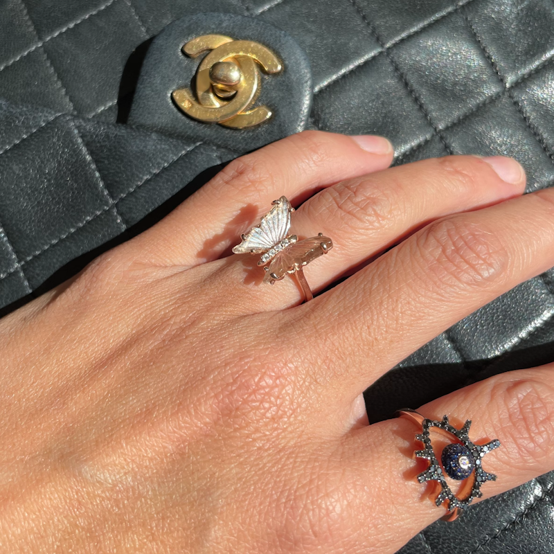 18k Rose Gold Diamond Sapphire Protection Evil Eye Ring