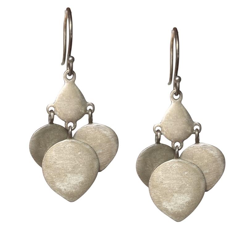 Me&Ro Brushed Silver Lotus Dangle Earrings