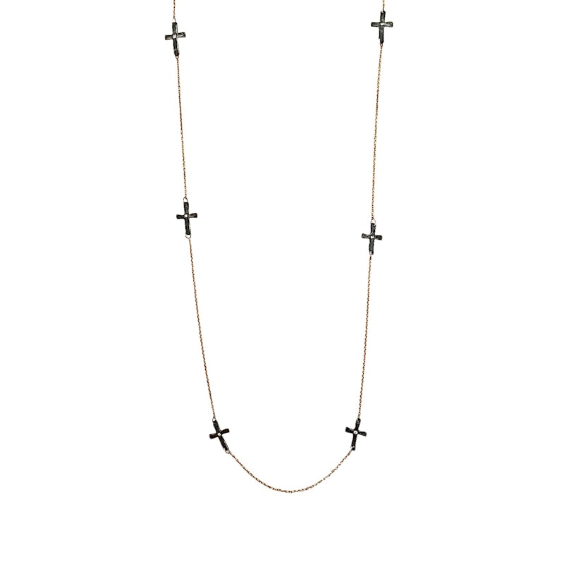 14k Rose Gold Chain Necklace & Oxidized Silver Diamond Cross