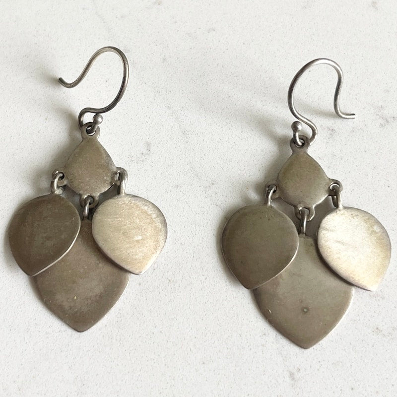 Me&Ro Brushed Silver Lotus Dangle Earrings