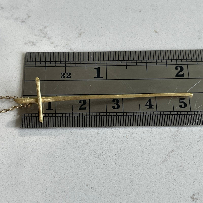 18k Yellow Gold and Aquamarine Thorn Cross Necklace