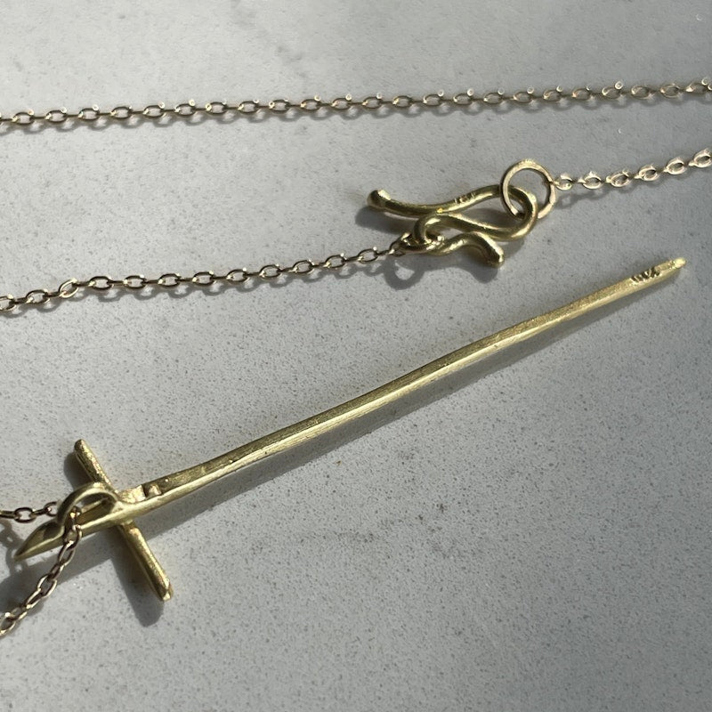 18k Yellow Gold and Aquamarine Thorn Cross Necklace