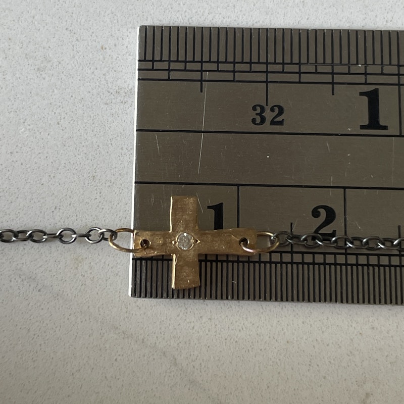 14k Rose Gold Diamond Cross & Oxidized Silver Chain Necklace
