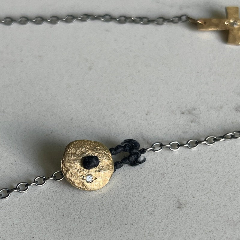 14k Rose Gold Diamond Cross & Oxidized Silver Chain Necklace