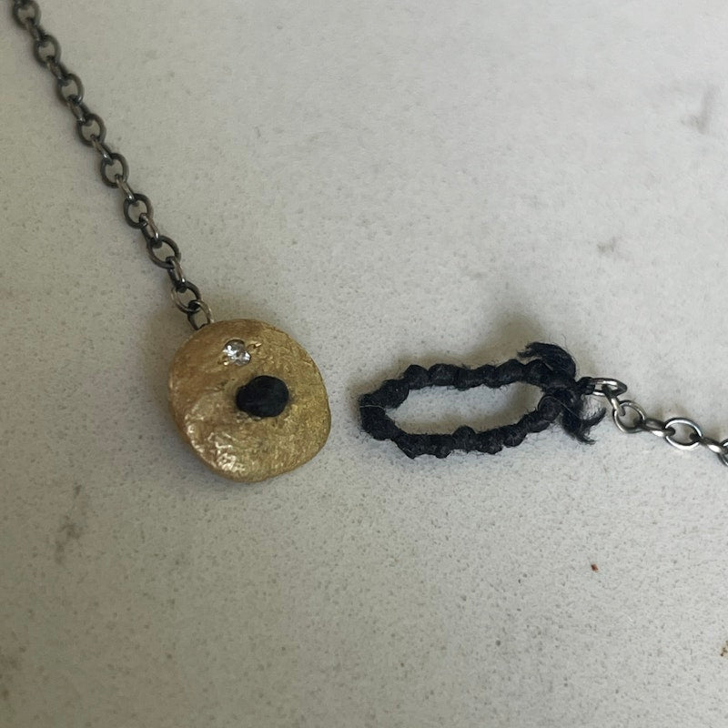 14k Rose Gold Diamond Cross & Oxidized Silver Chain Necklace