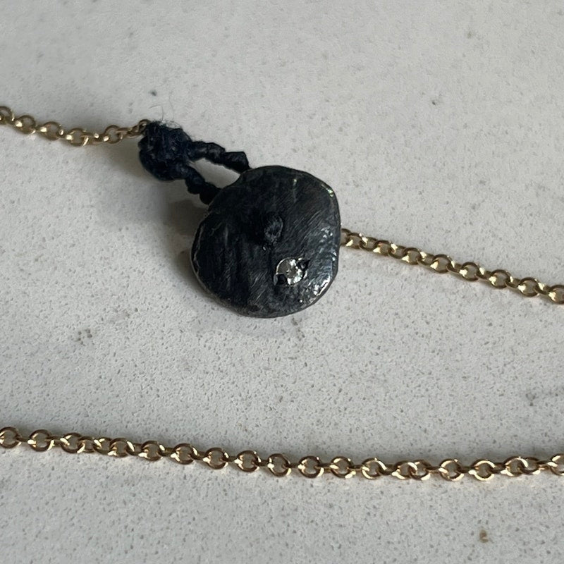 14k Rose Gold Chain Necklace & Oxidized Silver Diamond Cross