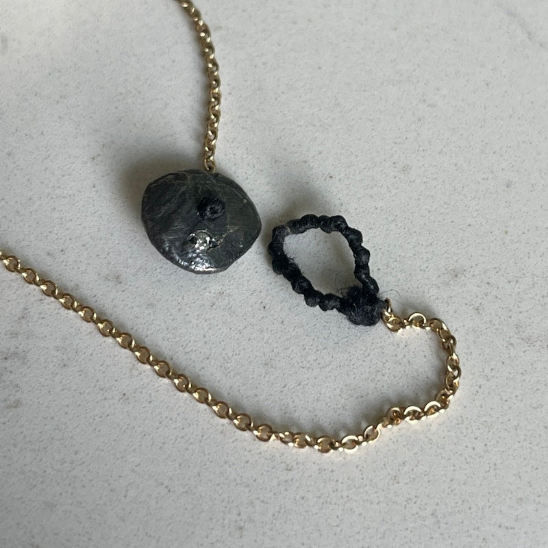 14k Rose Gold Chain Necklace & Oxidized Silver Diamond Cross