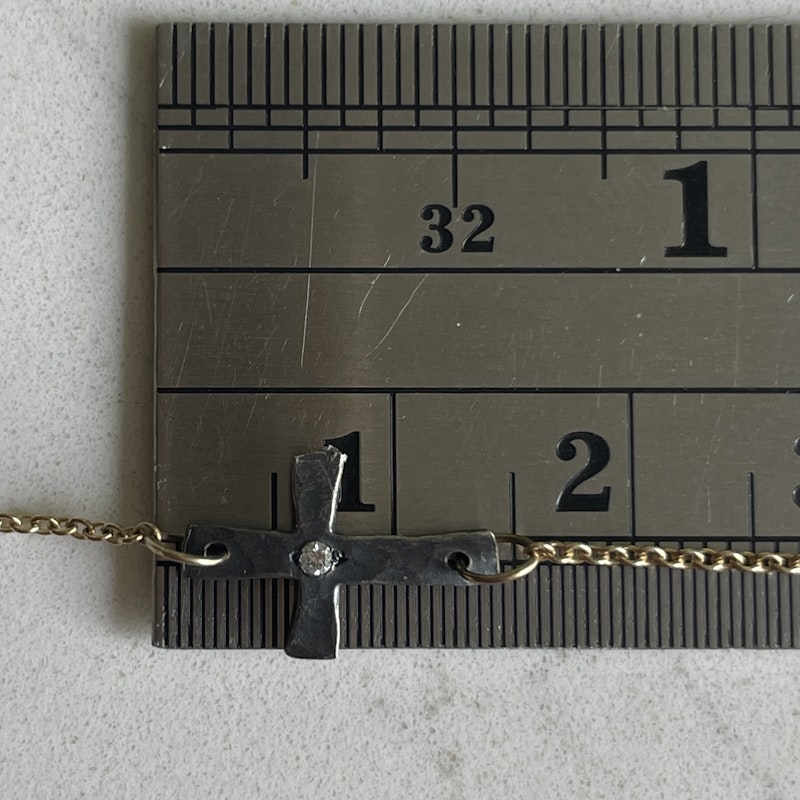 14k Rose Gold Chain Necklace & Oxidized Silver Diamond Cross