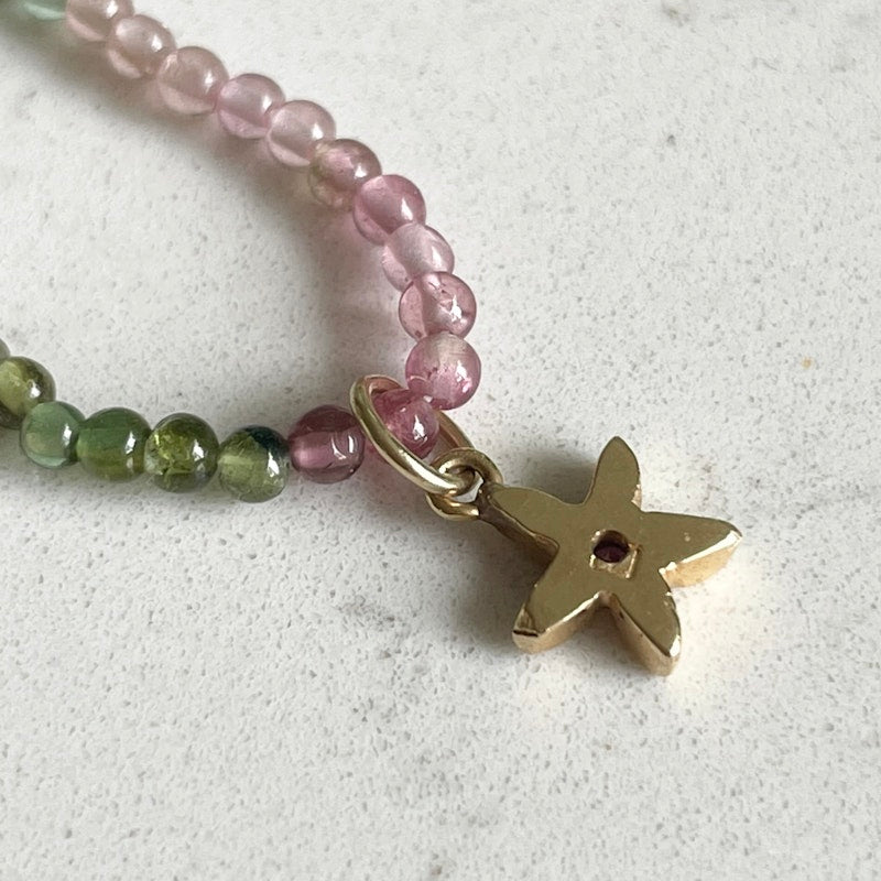 Multi Color Beaded Tourmaline Flower Charm Necklace