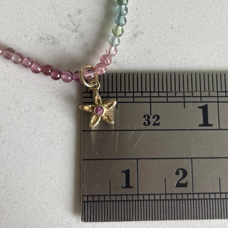 Multi Color Beaded Tourmaline Flower Charm Necklace