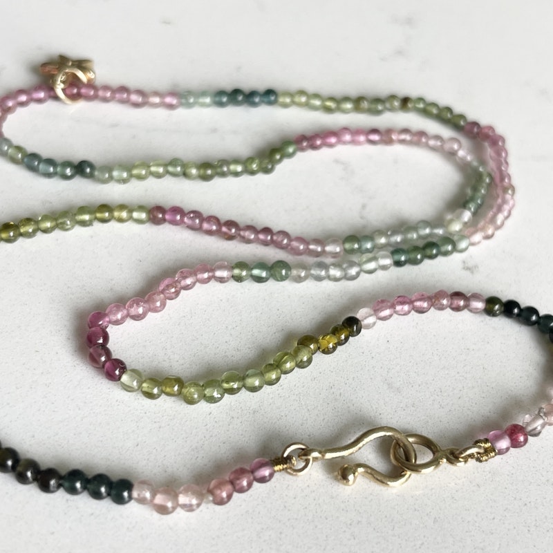 Multi Color Beaded Tourmaline Flower Charm Necklace