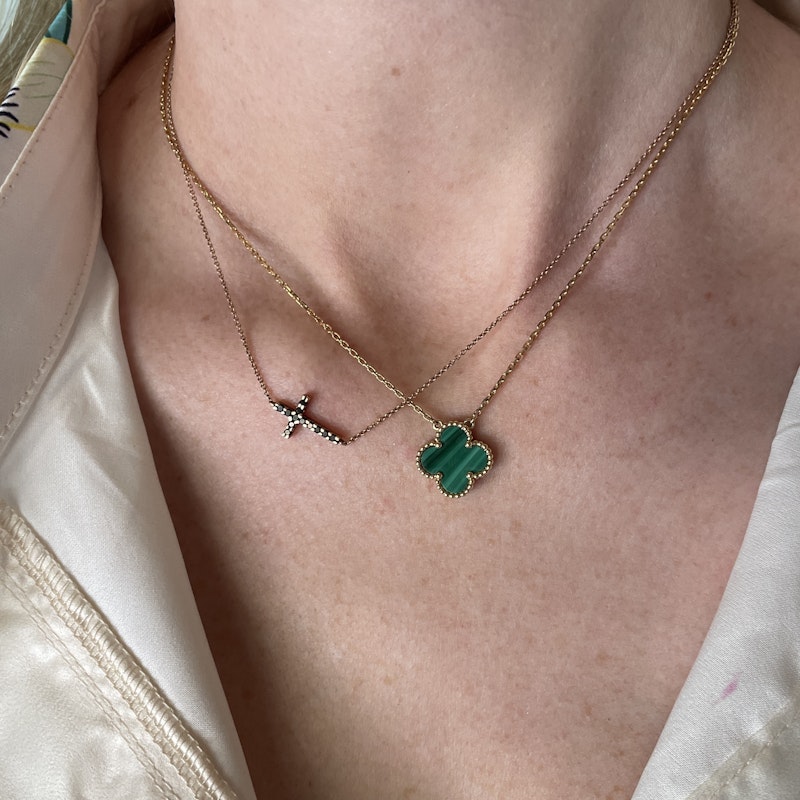 Roseark 14k Rose Gold Black Diamond Sideways Cross Necklace