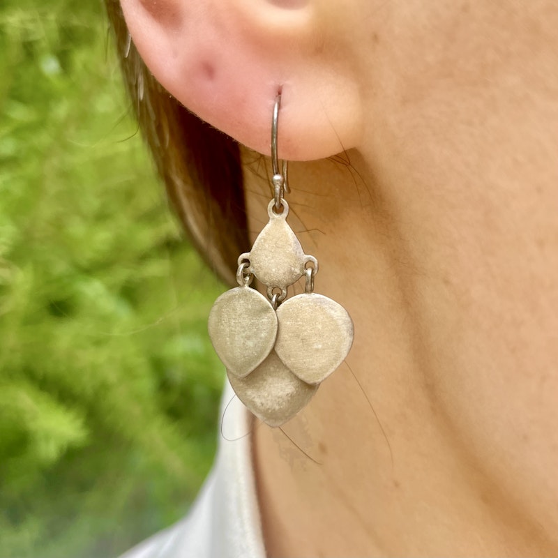 Me&Ro Brushed Silver Lotus Dangle Earrings