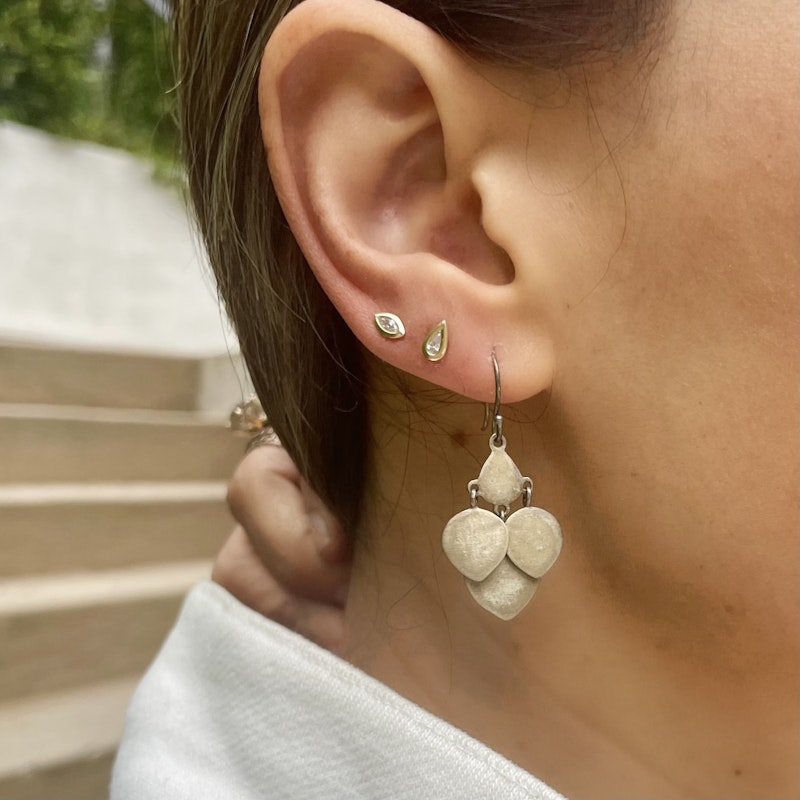 Me&Ro Brushed Silver Lotus Dangle Earrings