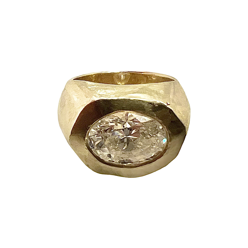 14k Yellow Gold Bezel Set Oval Diamond Ring 3.25ctw